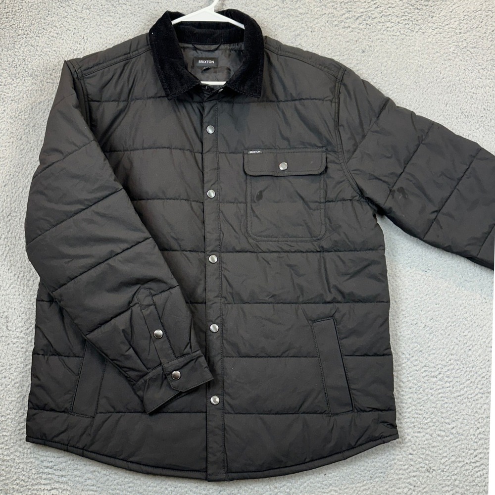 Brixton Cass Jacket Mens XL Quilted Puffer Black Corduroy Collar Insulated EUC